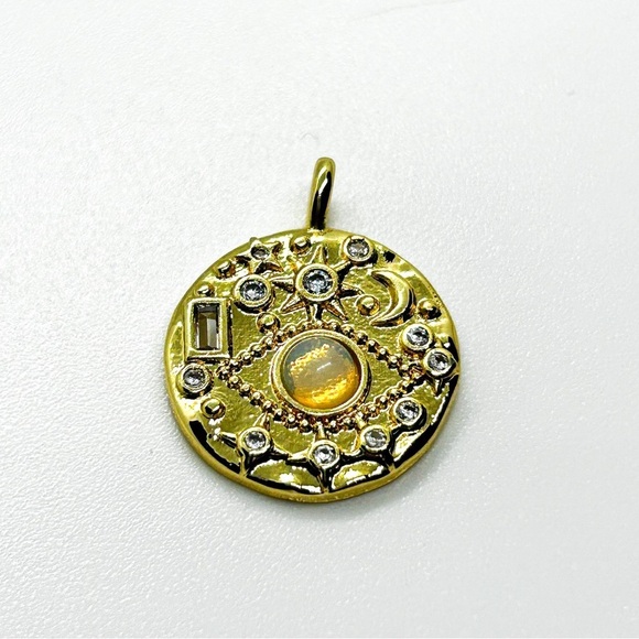 NWOT Stainless steel gold, plated, evil eye charm with Opal Eye, Dime sized - Picture 9 of 12